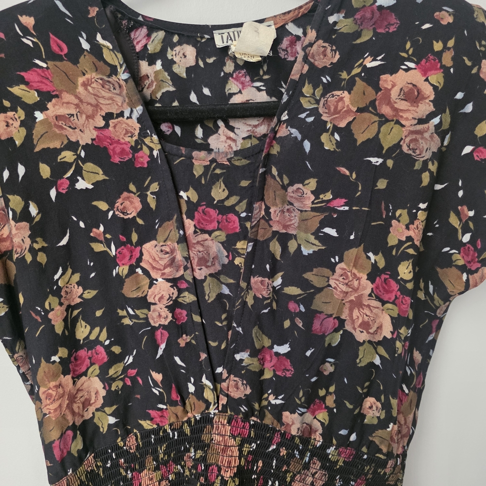 Vintage 80's Chic Floral Midi Dress in Black - Picture 2 of 9